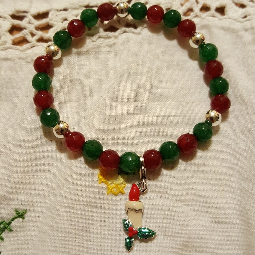❤Red & Green Jade Candle Bracelet💚